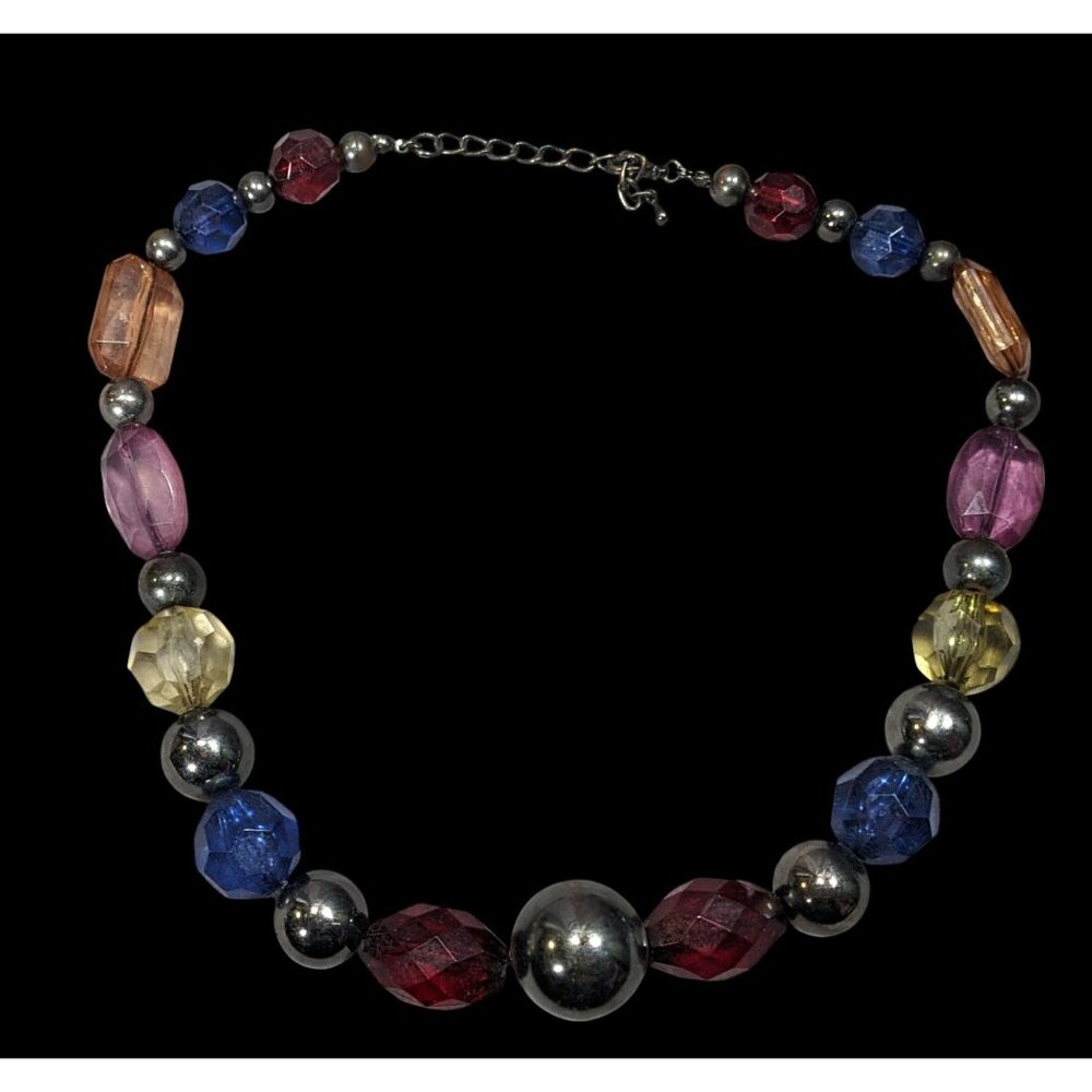 Vintage Chunky Rainbow Beaded Statement Necklace